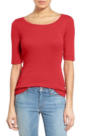 Petite Women's Caslon Ballet Neck Cotton & Modal Knit Elbow Sleeve Tee, Size P - None