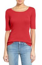 Petite Women's Caslon Ballet Neck Cotton & Modal Knit Elbow Sleeve Tee, Size P - None