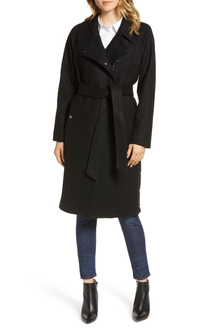 Women's Marc New York Wool Blend Trench Coat - Black