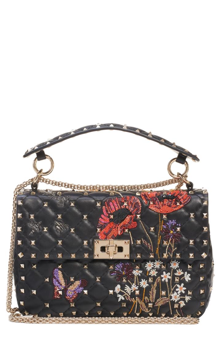 Valentino Garavani Medium Spike. It Beaded Leather Shoulder Bag - Black
