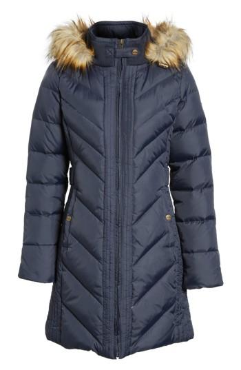 Women's Larry Levine Faux Fur Trim Hooded Jacket - Black