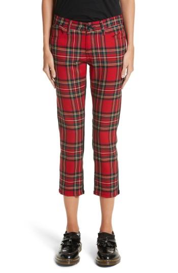 Women's Junya Watanabe Tartan Front Skinny Crop Pants - Red