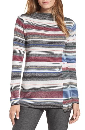 Women's Nic+zoe Banded Cotton Blend Offset Stripe Sweater - Pink