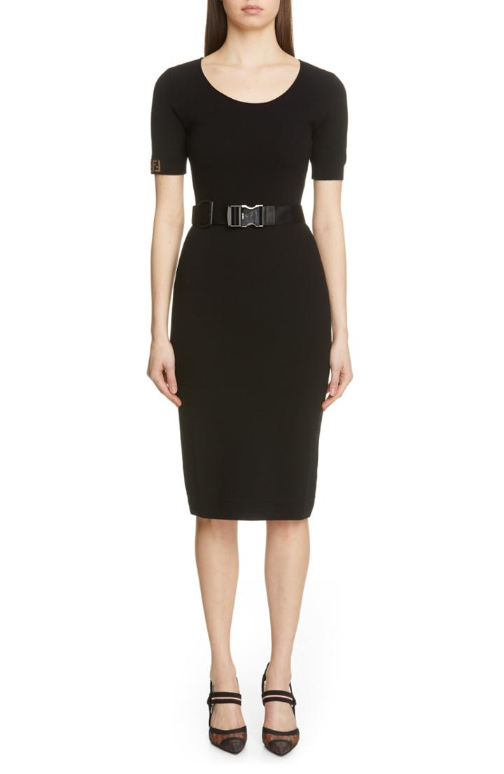 Women's Fendi Belted Logo Dress Us / 38 It - Black