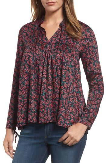 Women's Velvet By Graham & Spencer Shirred Woven Print Top - Red