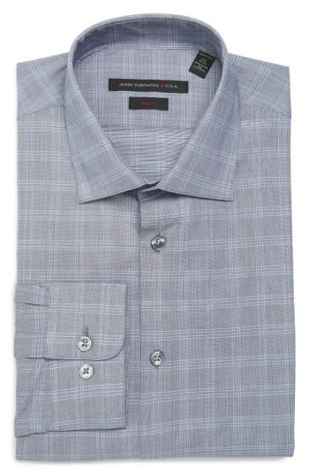 Men's John Varvatos Star Usa Soho Slim Fit Stretch Plaid Dress Shirt .5 L - Grey