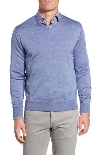 Men's Peter Millar Merino Wool & Silk V-neck Sweater - Blue