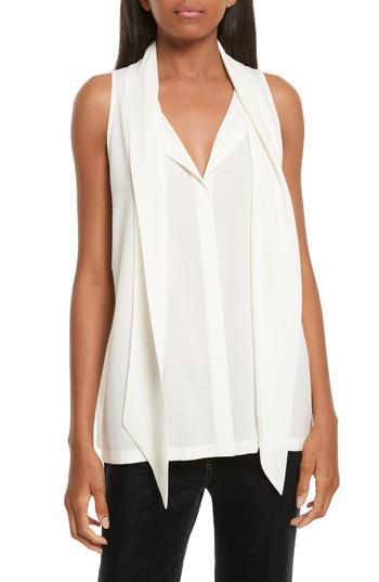 Women's Theory Scarf Neck Stretch Silk Blouse - Ivory