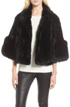 Women's Linda Richards Genuine Rex Rabbit Fur Cropped Jacket - Black