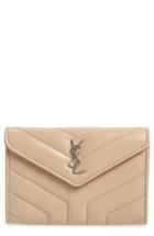 Women's Saint Laurent Small Loulou Matelasse Leather Wallet - Beige