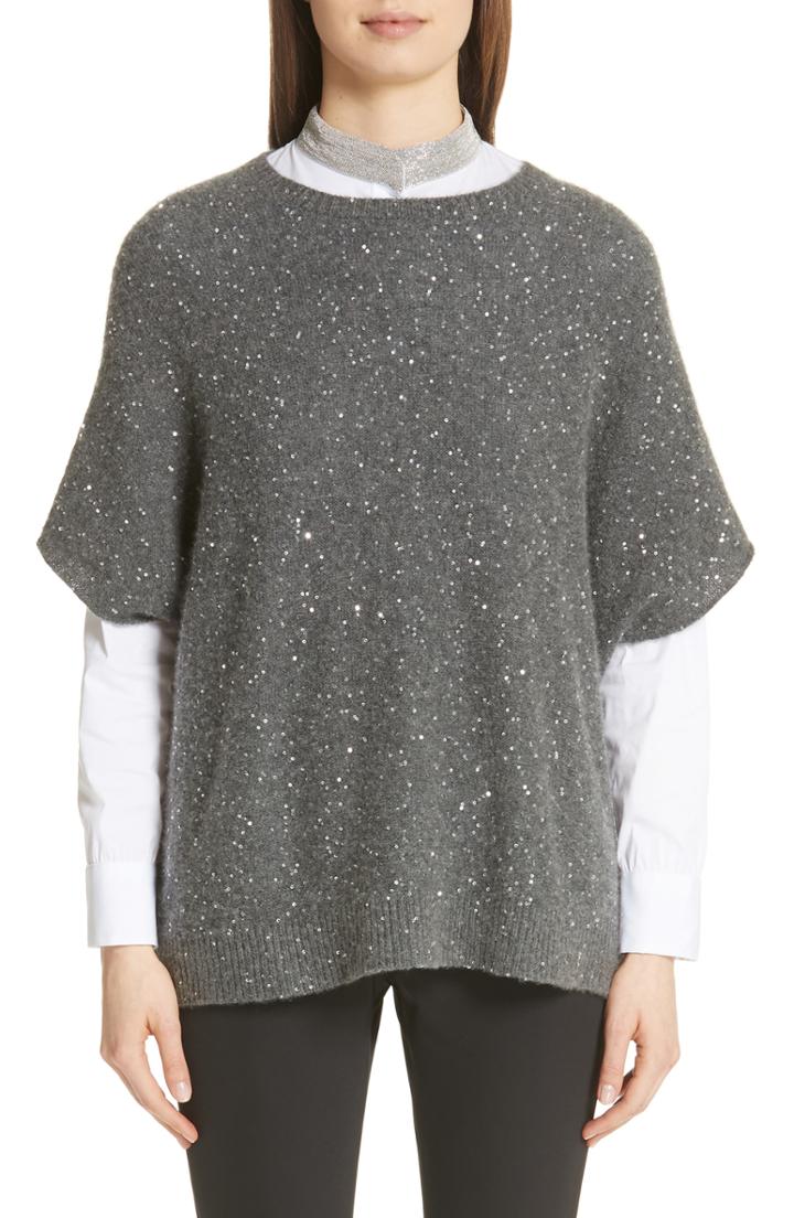 Women's Fabiana Filippi Sequin Wool, Silk & Cashmere Blend Poncho