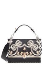 Fendi Kan I Imitation Pearl Stud Calfskin Shoulder Bag - Black