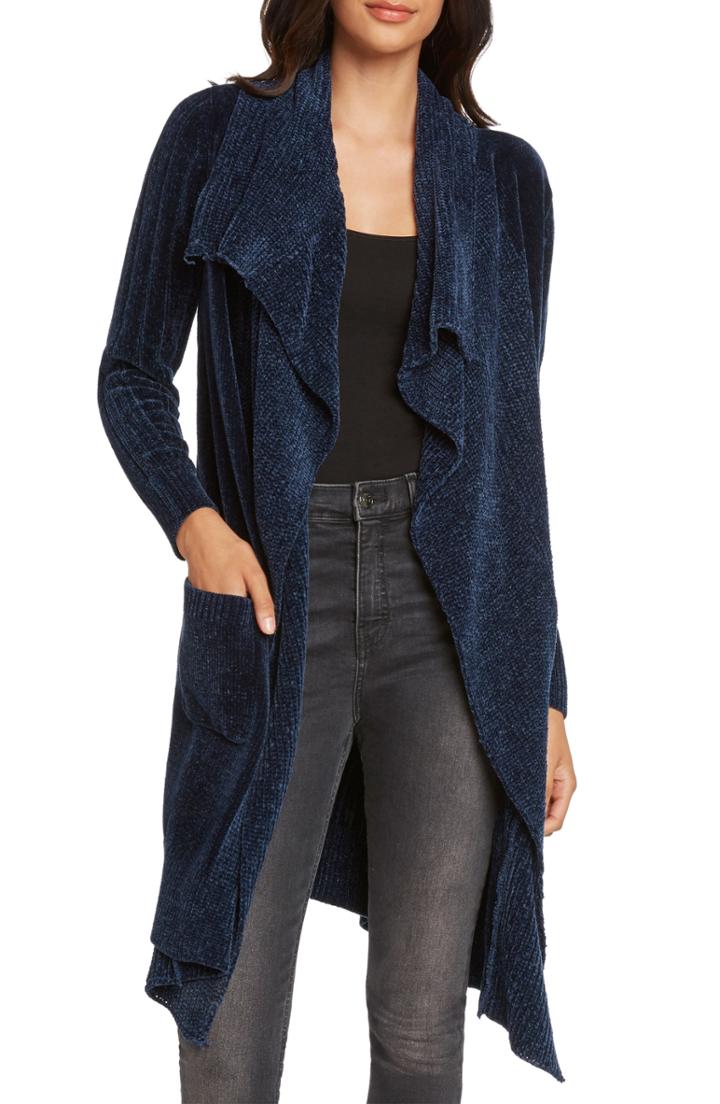 Women's Willow & Clay Chenille Shawl Collar Cardigan - Blue