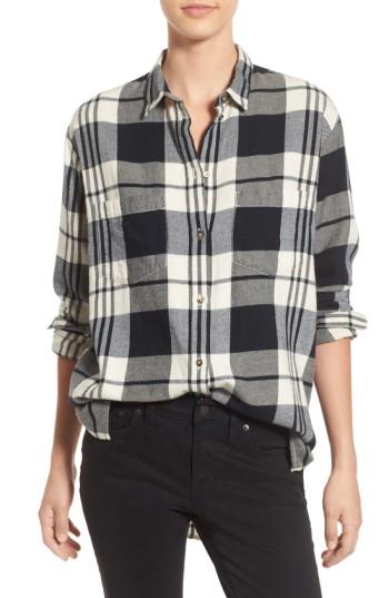 Women's Madewell 'ex Boyfriend' Plaid Oversize Cotton Shirt, Size - Black