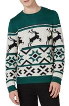 Men's Topman Fair Isle Reindeer Sweater, Size - Green