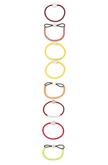 By Lilla Stacks Set Of 8 Hair Elastics, Size - Red