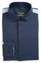 Men's Topman Slim Fit Contrast Stripe Woven Shirt, Size - Blue
