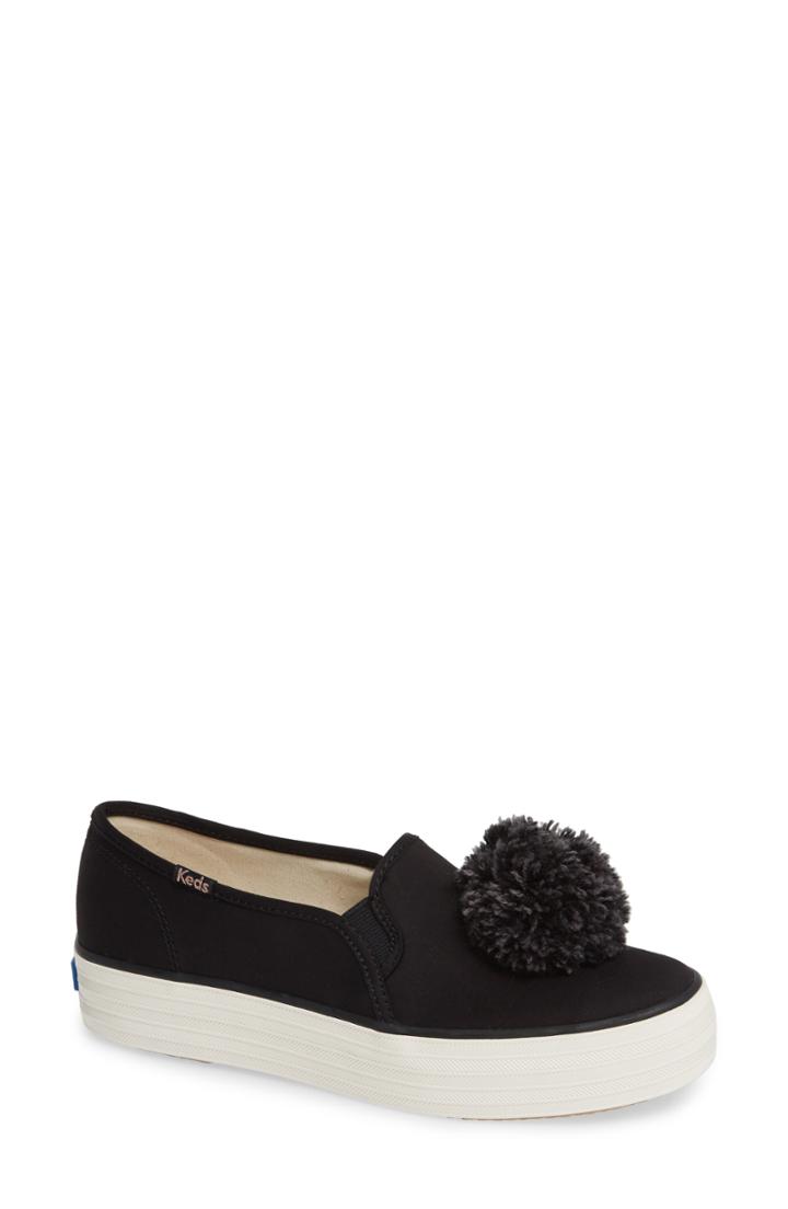 Women's Keds Triple Decker Pompom Slip-on Sneaker M - Black