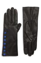 Women's Agnelle Color Pop Button Lambskin Leather Gloves .5 - Black