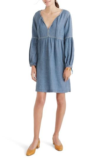 Women's Madewell Indigo Peasant Dress, Size - Blue