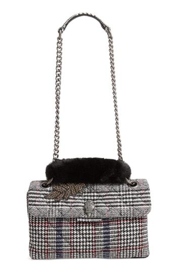 Kurt Geiger London Kensington Plaid Shoulder Bag With Faux Fur - Black