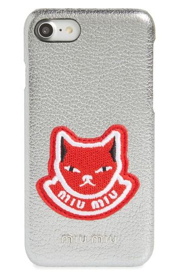 Miu Miu Madras Pop Patch Leather Iphone 7 Case - Metallic