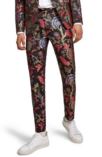 Men's Topman Classic Fit Floral Print Suit Trousers X 32 - Black