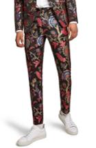 Men's Topman Classic Fit Floral Print Suit Trousers X 32 - Black