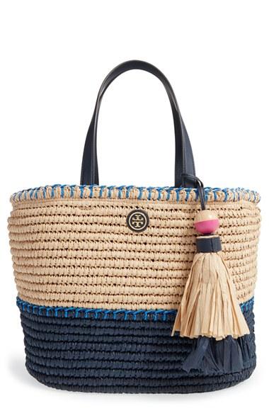 Tory Burch Colorblock Straw Tote - Beige