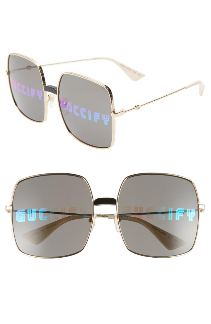 Men's Gucci 60mm Square Sunglasses - Gold/ Black