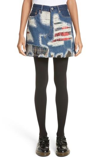 Women's Junya Watanabe Distressed Patch Denim Miniskirt - Blue