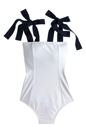 Women's J.crew Grosgrain Tie Shoulder One-piece Swimsuit - White