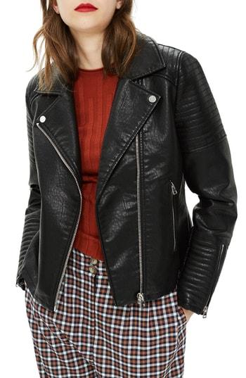 Women's Topshop Rosa Biker Jacket Us (fits Like 0) - Black