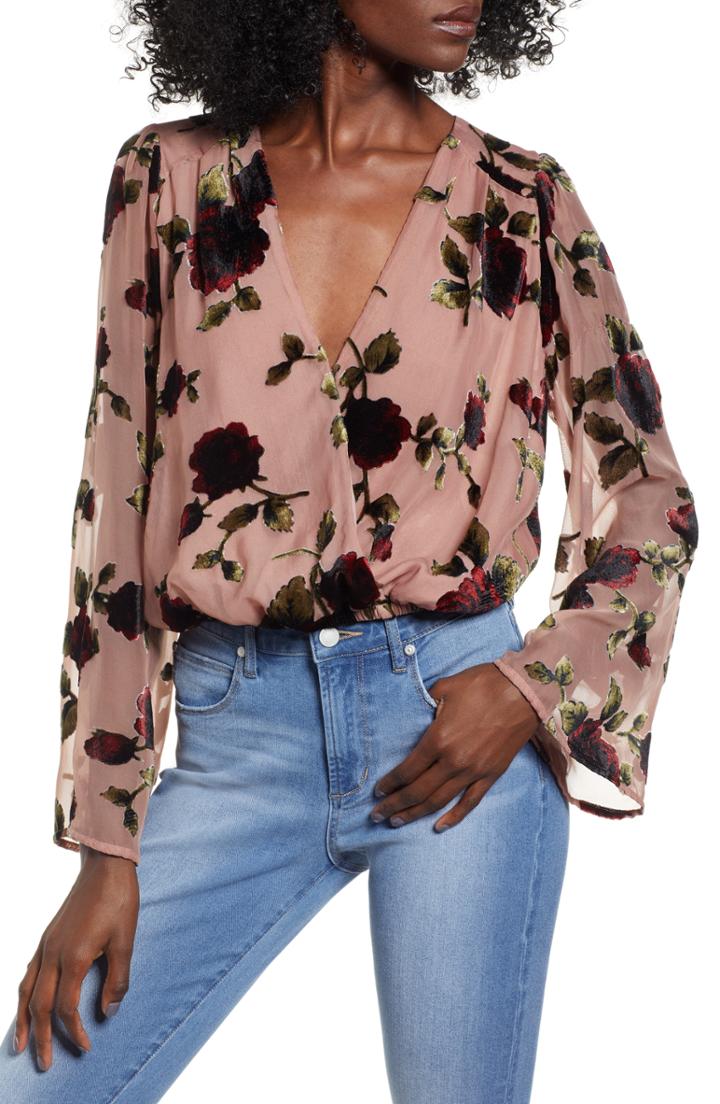 Women's Astr The Label Surplice Cut Velvet Top - Pink