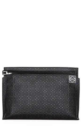 Loewe Large Logo Embossed Calfskin Leather Pouch - Black