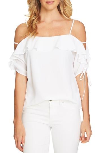 Women's Cece Cold Shoulder Ruffle Stretch Crepe Top - White