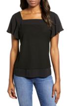 Women's Vince Camuto Layered Look Flutter Sleeve Top, Size - Black