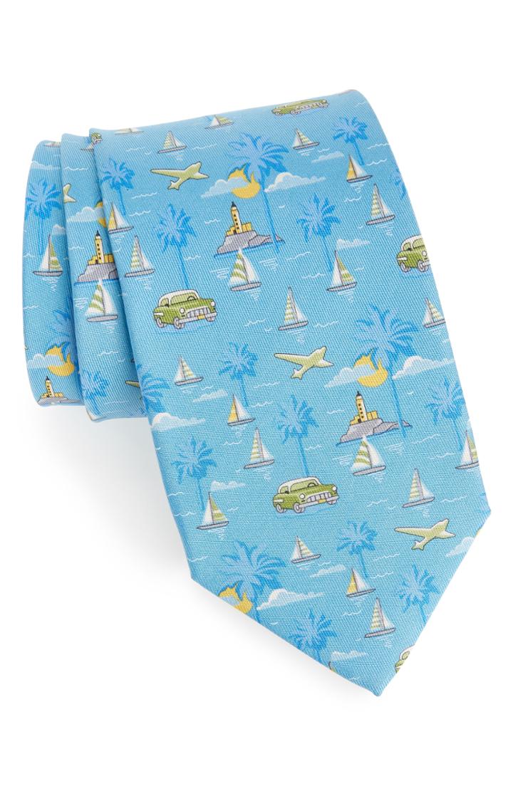 Men's Salvatore Ferragamo Ebrezza Print Silk Tie, Size - Blue