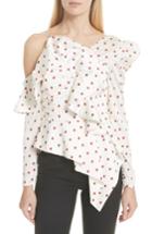 Women's Self-portrait Polka Dot Ruffle One-shoulder Satin Top - White