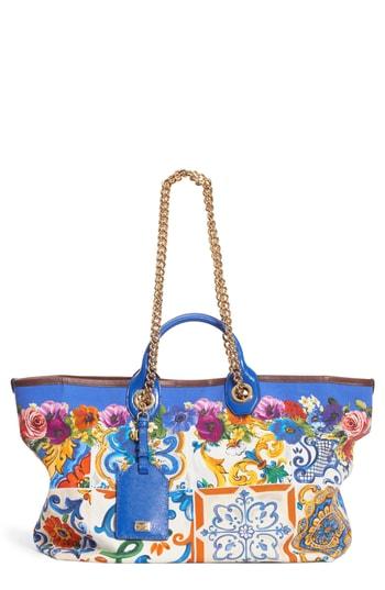 Dolce & Gabbana Maiolica Print Canvas Tote - Blue