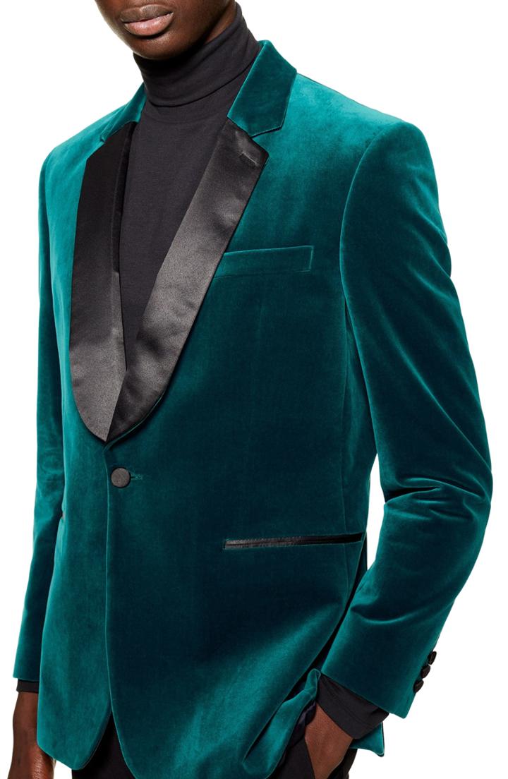 Men's Topman Casely Hayford Skinny Fit Velvet Blazer R - Blue/green