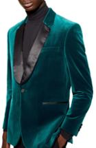 Men's Topman Casely Hayford Skinny Fit Velvet Blazer R - Blue/green