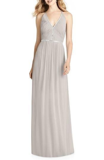Women's Jenny Packham Pleated Bodice Chiffon Gown - Beige