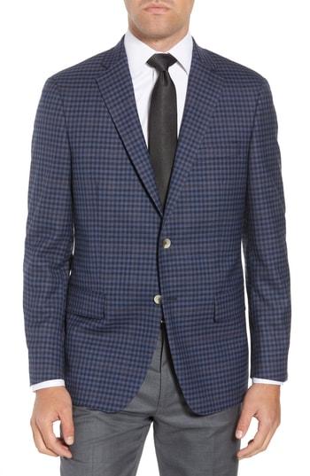 Men's Hart Schaffner Marx Classic Fit Stretch Check Wool Sport Coat L - Blue