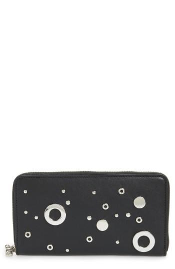 Women's Alexander Mcqueen Grommet & Stud Calfskin Leather Continental Wallet - Black