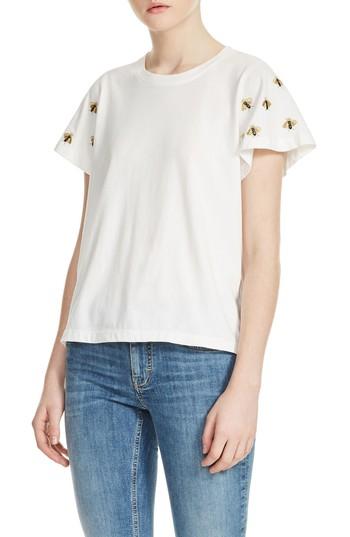 Women's Maje Tigri Embroidered Sleeve Tee - White