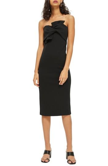 Women's Topshop Bow Twist Textured Midi Dress Us (fits Like 0) - Black