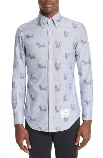 Men's Thom Browne Daschund Kitty Print Shirt - Blue