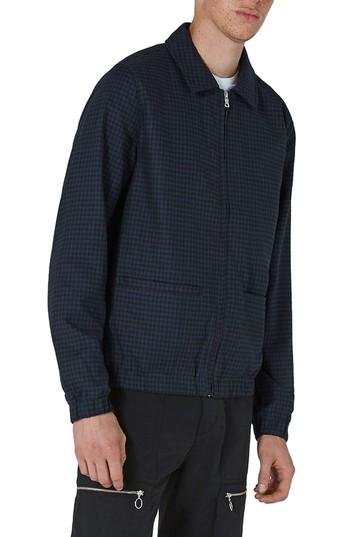 Men's Topman Check Harrington Jacket - Blue