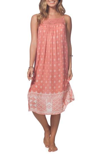 Women's Rip Curl South Wind Border Crochet Neck Midi Dress - Pink